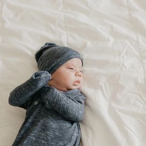 Copper Pearl Denim baby top knot hat